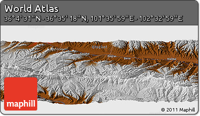 Physical Panoramic Map of the Area around 36° 19' 55" N, 102° 4' 29" E