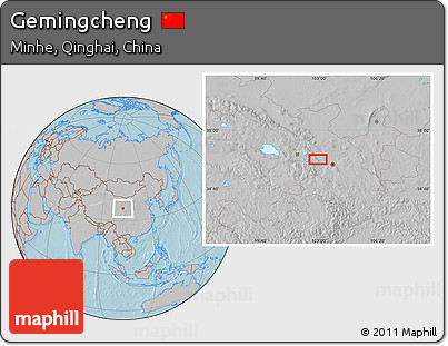 Gray Location Map of Gemingcheng, hill shading