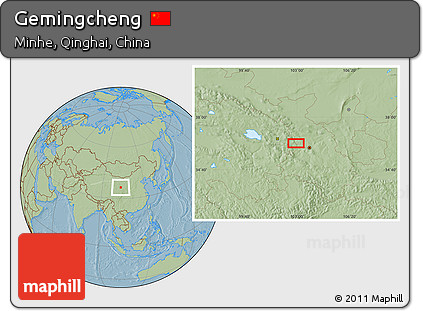 Savanna Style Location Map of Gemingcheng, hill shading