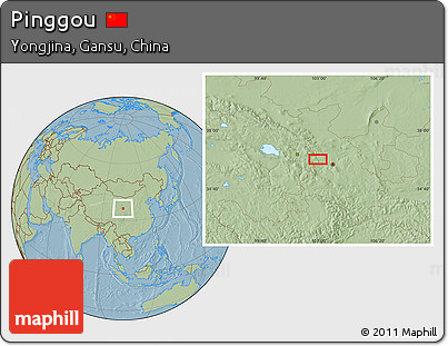Savanna Style Location Map of Pinggou, hill shading