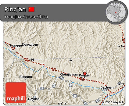 Shaded Relief Map of Ping'an