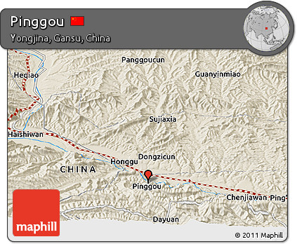 Shaded Relief Panoramic Map of Pinggou