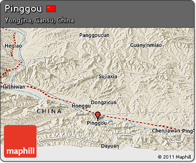 Shaded Relief Panoramic Map of Pinggou