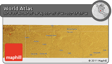 Physical Panoramic Map of the Area around 36° 19' 55" N, 102° 46' 30" W