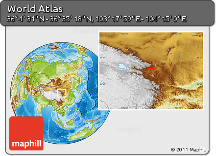 Physical Location Map of the Area around 36° 19' 55" N, 103° 46' 30" E