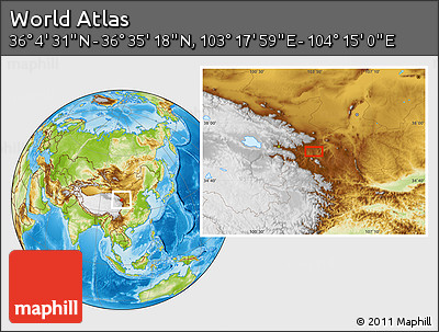 Physical Location Map of the Area around 36° 19' 55" N, 103° 46' 30" E