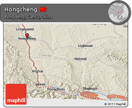Shaded Relief Panoramic Map of Hongcheng