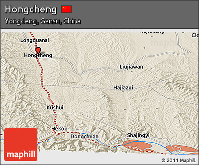 Shaded Relief Panoramic Map of Hongcheng