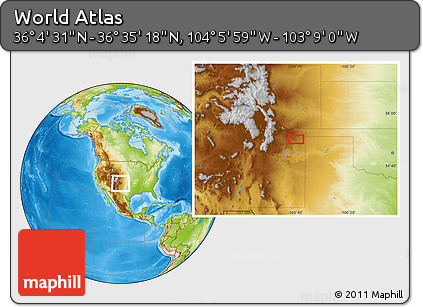 Physical Location Map of the Area around 36° 19' 55" N, 103° 37' 30" W
