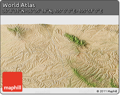 Satellite 3D Map of the Area around 36° 19' 55" N, 105° 28' 29" E