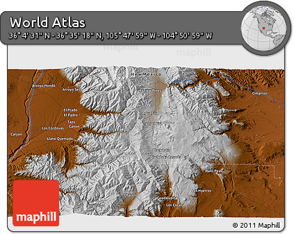 Physical 3D Map of the Area around 36° 19' 55" N, 105° 19' 29" W