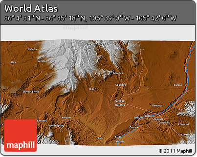 Physical 3D Map of the Area around 36° 19' 55" N, 106° 10' 30" W