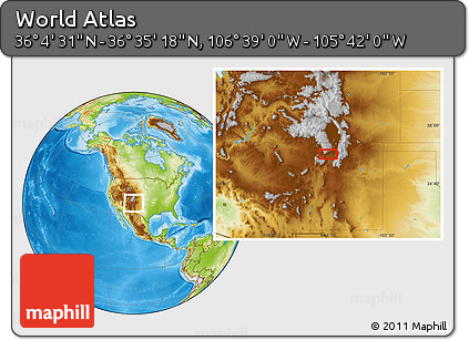 Physical Location Map of the Area around 36° 19' 55" N, 106° 10' 30" W