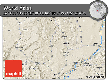 Shaded Relief Map of the Area around 36° 19' 55" N, 106° 10' 30" W