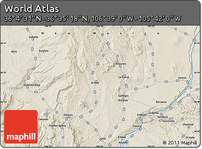 Shaded Relief Map of the Area around 36° 19' 55" N, 106° 10' 30" W