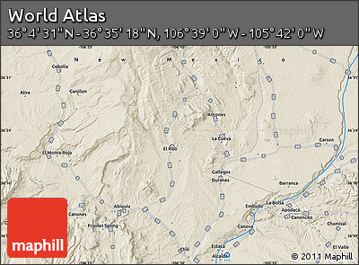 Shaded Relief Map of the Area around 36° 19' 55" N, 106° 10' 30" W