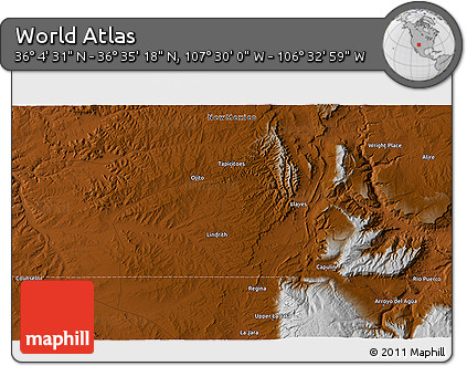 Physical 3D Map of the Area around 36° 19' 55" N, 107° 1' 30" W