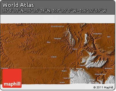 Physical 3D Map of the Area around 36° 19' 55" N, 107° 1' 30" W