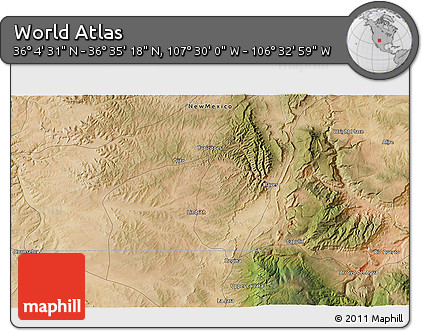 Satellite 3D Map of the Area around 36° 19' 55" N, 107° 1' 30" W