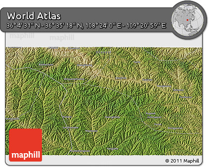 Satellite 3D Map of the Area around 36° 19' 55" N, 108° 52' 30" E