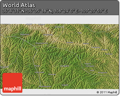 Satellite 3D Map of the Area around 36° 19' 55" N, 108° 52' 30" E