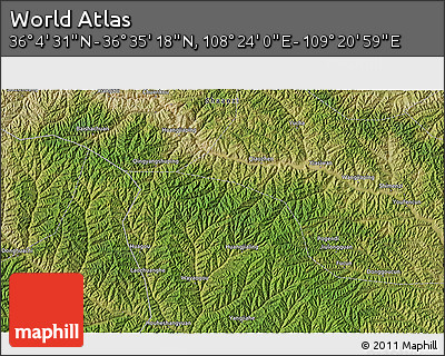 Satellite 3D Map of the Area around 36° 19' 55" N, 108° 52' 30" E