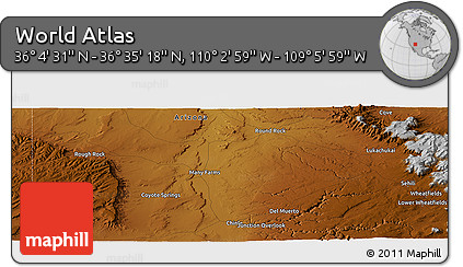 Physical Panoramic Map of the Area around 36° 19' 55" N, 109° 34' 29" W