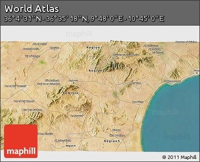 Satellite 3D Map of the Area around 36° 19' 55" N, 10° 16' 30" E