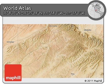 Satellite 3D Map of the Area around 36° 19' 55" N, 110° 25' 30" W