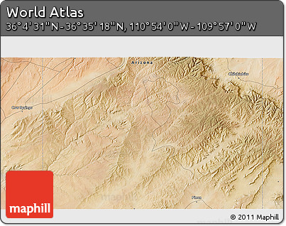 Satellite 3D Map of the Area around 36° 19' 55" N, 110° 25' 30" W