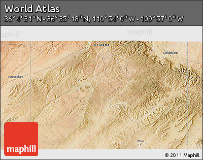Satellite 3D Map of the Area around 36° 19' 55" N, 110° 25' 30" W