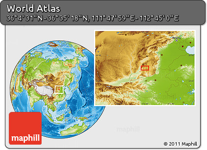 Physical Location Map of the Area around 36° 19' 55" N, 112° 16' 30" E