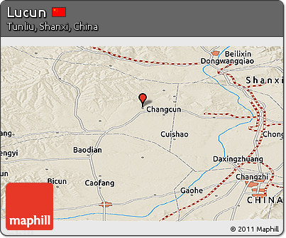 Shaded Relief Panoramic Map of Lucun