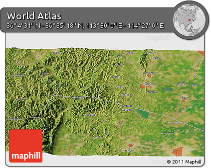 Satellite 3D Map of the Area around 36° 19' 55" N, 113° 58' 29" E