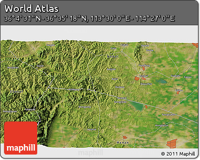 Satellite 3D Map of the Area around 36° 19' 55" N, 113° 58' 29" E