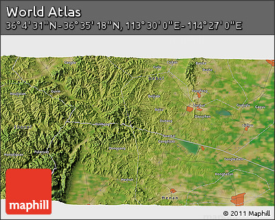 Satellite 3D Map of the Area around 36° 19' 55" N, 113° 58' 29" E