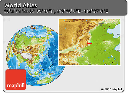Physical Location Map of the Area around 36° 19' 55" N, 113° 58' 29" E