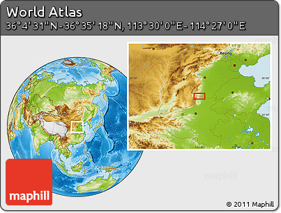 Physical Location Map of the Area around 36° 19' 55" N, 113° 58' 29" E