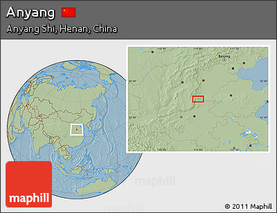 Savanna Style Location Map of Anyang, hill shading