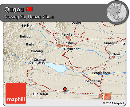 Shaded Relief Panoramic Map of Qugou