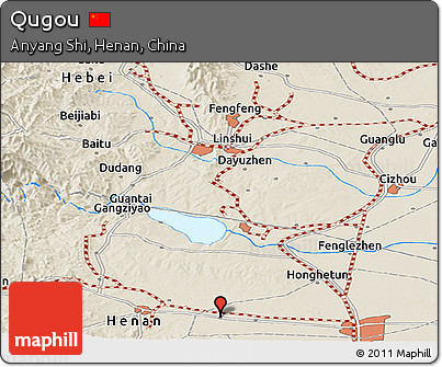 Shaded Relief Panoramic Map of Qugou