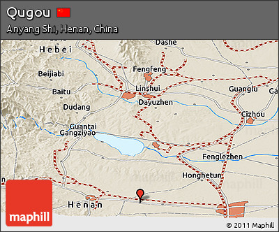 Shaded Relief Panoramic Map of Qugou