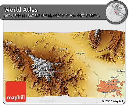 Physical 3D Map of the Area around 36° 19' 55" N, 115° 31' 30" W