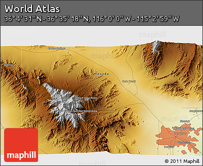 Physical 3D Map of the Area around 36° 19' 55" N, 115° 31' 30" W