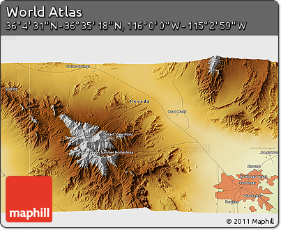 Physical 3D Map of the Area around 36° 19' 55" N, 115° 31' 30" W