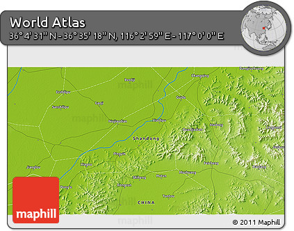 Physical 3D Map of the Area around 36° 19' 55" N, 116° 31' 30" E