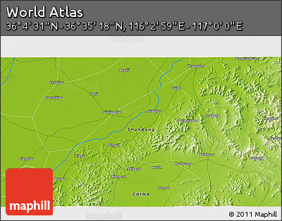Physical 3D Map of the Area around 36° 19' 55" N, 116° 31' 30" E
