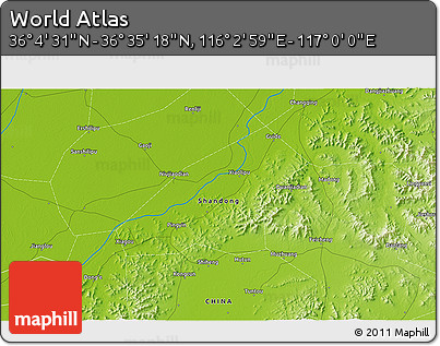 Physical 3D Map of the Area around 36° 19' 55" N, 116° 31' 30" E