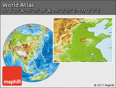 Physical Location Map of the Area around 36° 19' 55" N, 116° 31' 30" E