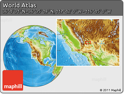 Physical Location Map of the Area around 36° 19' 55" N, 117° 13' 29" W